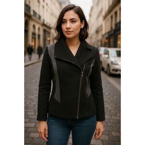 R1881 by S Rothschild Moto Style Jacket M 10/12 Black Wool Blend City Chic